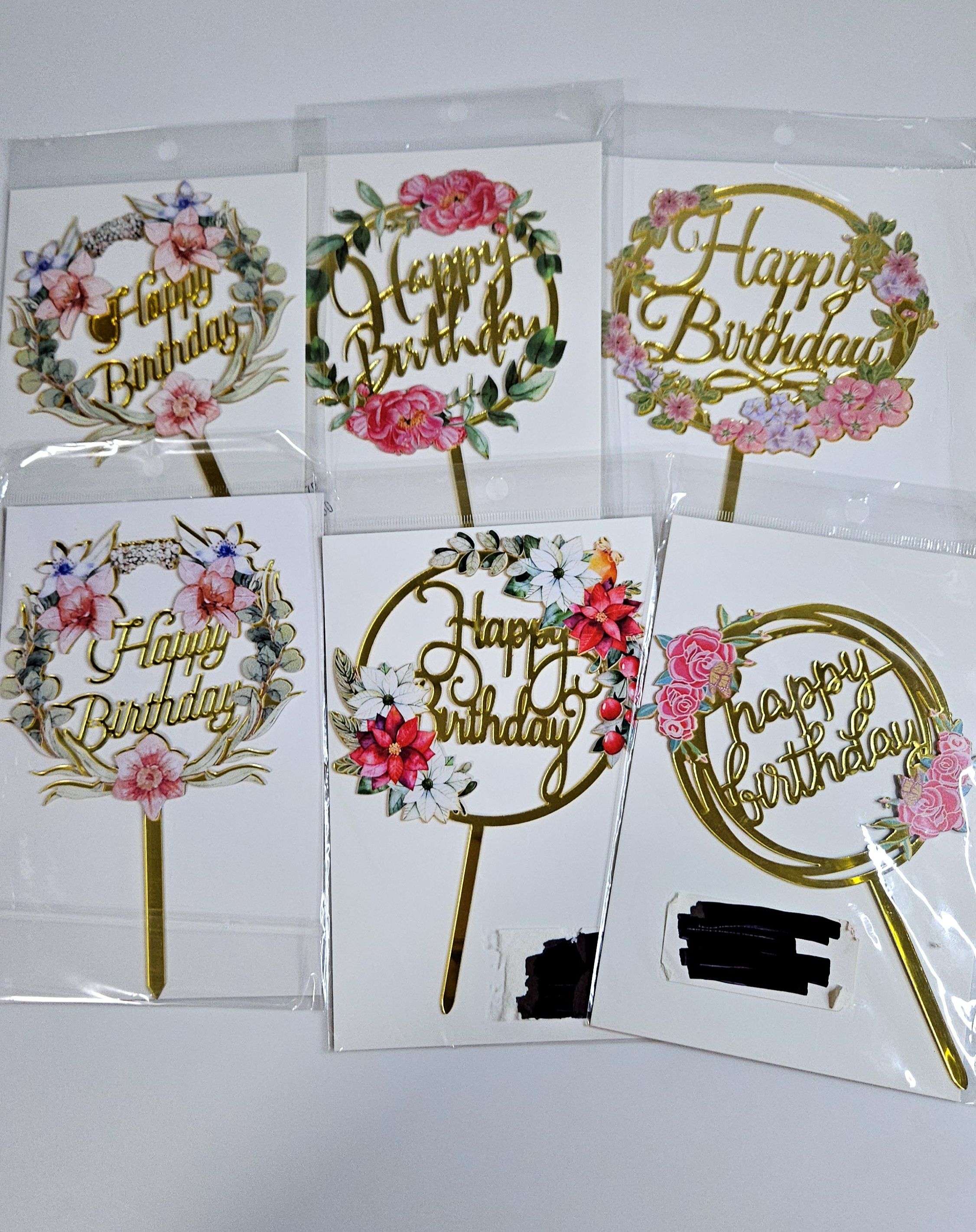 Gold and floral HBD toppers