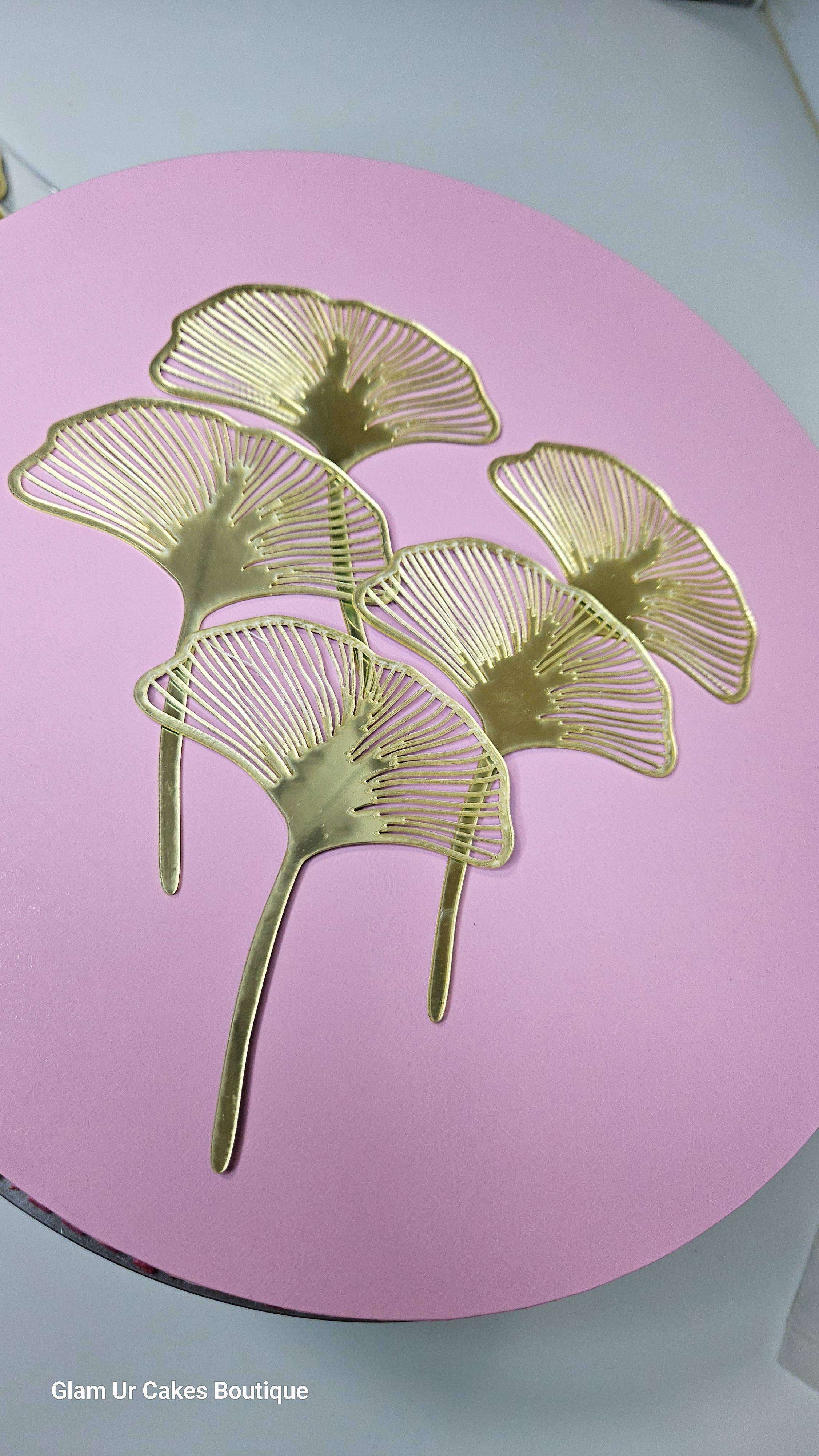 5pc ginkgo gold cake topper